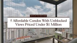 Balcony with safety net overlooking high-rise residential blocks on a partly cloudy day