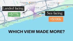 Map showing price difference between landed sea-facing and landed facing other views near East Coast Park